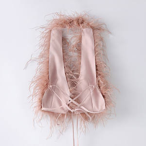 Nuevo Top corto de plumas para fiesta de Club para mujer, Tops de plumas de avestruz sin tirantes de verano, chaleco con tirantes en la espalda, cuello con cordones - Product Image 5