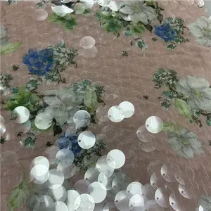3D花卉雪纺刺绣大印花雪纺面料亮片刺绣设计