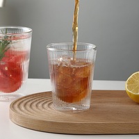 Lot de 4 verres à double paroi en borosilicate côtelé, résistants à la chaleur, transparents, pour jus, lait, café et eau, pour la maison