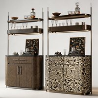 Meuble Bar Autonome pour la Maison, Vitrine de Rangement à Vin en Bois Massif avec Éclairage LED et Cadre Métallique Bronze Brossé pour Villa