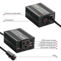 Inversor de Corriente para Auto de 150W, Onda Sinusoidal Pura, Encendedor de Cigarrillos, Salida de Enchufe Estadounidense de 110V 1A/2.1A, Puerto USB de Carga Rápida, Aleación de Aluminio