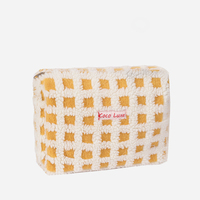 Bonbons sucrés en peluche gaufré personnalisé sacs à cosmétiques étuis professionnel fermeture éclair pochette de rangement à carreaux doux voyage trousse de maquillage pour les femmes