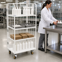 Chariot utilitaire industriel mobile à étagères, à quatre roues, avec cadre en treillis galvanisé à chaud et enceinte métallique pour le transport de pièces et de marchandises