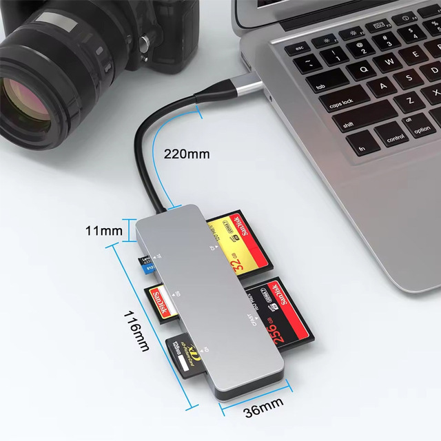 Cross-border Factory Private Model 5 Cards Read CFast/CF/XD/SD/TF High-speed USB3.0 External Aluminum Alloy Card Reader