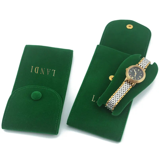 Personalized Velvet Square Shape High Quality Travel Jewelry Watch Storage Bag Snap-Fastener for Custom Logo OEM Luxury Watch