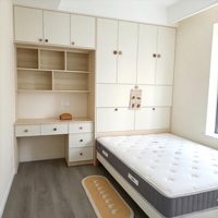 Ensemble de meubles de chambre à coucher en bois personnalisé, style minimaliste, avec lit tatami king size, grande armoire, bureau et commode