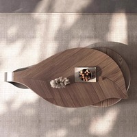 Mesa de Centro de Diseño Moderno para Sala de Estar, Estilo Lujoso, Forma Especial de Hoja, Chapa de Nogal