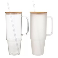 Juego de Regalo de Vasos de Vidrio con Tapa de Bambú y Pajita de Vidrio, Accesorio de Panda, Transparente, Ecológico