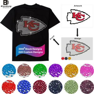 Benutzer definierte bling bling nfl Logo Strass Wärme übertragung Sport Design für T-Shirt