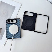 Étui de protection magnétique pliable en cuir PU et fibre de carbone de luxe compatible avec iPhone Duo