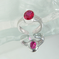 Bague en argent Sterling 925 Rose rouge à facettes, anneau ouvert plaqué or 18k pour femmes