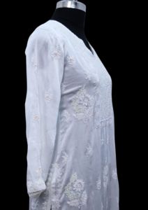 Kurti en coton Chikan de Lucknow, design exclusif, vêtements de fête pour femmes, avec broderie, Salwar Kameez, vente en gros, robe tendance - Product Image 3