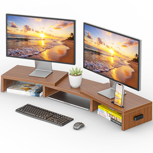 Wooden Computer Desktop Desk Organizer Laptop <b>Stand</b> Length Angle Adjustable Monitor Riser - Product Image 3