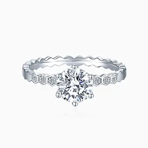 SGARIT Fashion Jewelry 14K White Gold 1.00CT VVS Round Cut Moissanite Diamond Ring Custom Jewellery Ladies Elegant Wedding Ring