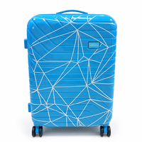 Maleta de Viaje Rígida de ABS+PC Azul Brillante con Diseño Geométrico Blanco de Bajo Polígono, Equipaje de Mano con Ruedas OEM