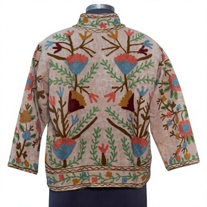 Short <b>Knitted</b> Reversible Eco-Friendly Cotton Fabric Lining Winter Handmade Indian Embroidered Suzani Quilted Woven O-Neck Floral - Product Image 2