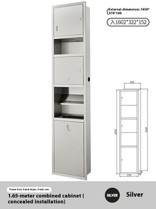 Porte-papier toilette moderne et écologique en acier inoxydable 3 en 1, distributeur de papier toilette pour salle de bain, boîte à papier toilette intégrée, poubelle, support de sèche-mains - Product Image 6