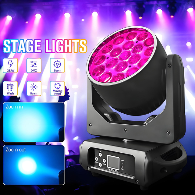 19x15w RGBW 4in1 LED Moving Head with LED Ring Professional Stage Lighting Zoom Wash Stage Lights