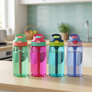 Botella de Agua Infantil Portátil de Plástico Ecológica de Alta Calidad de 480 ml con Pajita Abatible, Libre de BPA, Vasos Antiderrames para Niños - Product Image 3