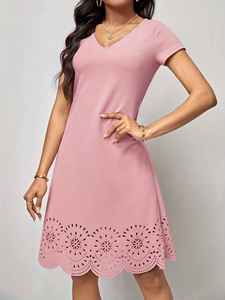 Áo chui đầu nữ cổ chữ V đốt hoa thanh lịch Vestido de Fiesta Para mujer váy dệt kim ngắn tay - Product Image 5