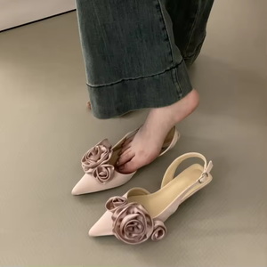 Sandales élégantes à talons fleuris pour femmes, chaussures à bout pointu et talons bas, chaussures de soirée de luxe pour femmes, talons hauts formels - Product Image 3