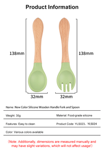 Juego de cucharas de silicona sin BPA con mango de madera, utensilios de aprendizaje para bebés - Product Image 2