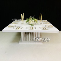 Nouvelle table de banquet carrée en MDF blanc, design moderne, acier inoxydable, personnalisable, pour dîners de luxe et réceptions en salon