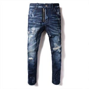 Nuovi Jeans <span class=keywords><strong>Skinny</strong></span> da <span class=keywords><strong>Uomo</strong></span> di Moda Private Label Guangzhou <span class=keywords><strong>Pantaloni</strong></span> in Denim Strappati - Product Image 1