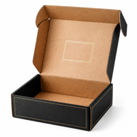 Boîte d'expédition en carton ondulé kraft noir avec logo personnalisé en feuille d'or, boîte cadeau pliante de luxe pour l'emballage de vêtements et de cosmétiques