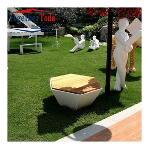 Banc hexagonal durable en bois de teck et fibre de verre pour l'aménagement extérieur, les parcs et les jardins - Product Image 4