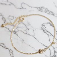 Bracelet chaîne minimaliste délicat en argent sterling 925 plaqué or 18 carats avec double pierre en zircon cubique, cadeau pour femme, vente en gros