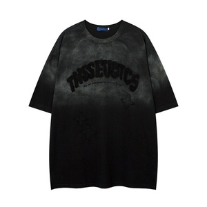 <b>Men's</b> Retro <b>Washed</b> Distressed Heavy-Duty Embroidered Short-Sleeve T-Shirt 100% Cotton Spring Summer New Trendy Print Breathable - Product Image 4