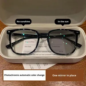 Men's Fashionable Photochromic Square <strong>Reading</strong> <strong>Glasses</strong> <strong>New</strong> Classic Simple Plain Black Frame Ultra-Light Slimming Diamond Trendy - Product Image 2