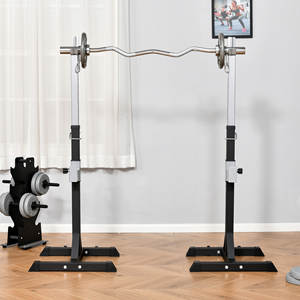 HOMCOM Set of 2 Steel Barbell Racks, 2 <b>Hooks</b> with Adjustable Height, Capacity 150kg, 55x57x105-170cm, <b>Black</b> - Product Image 2