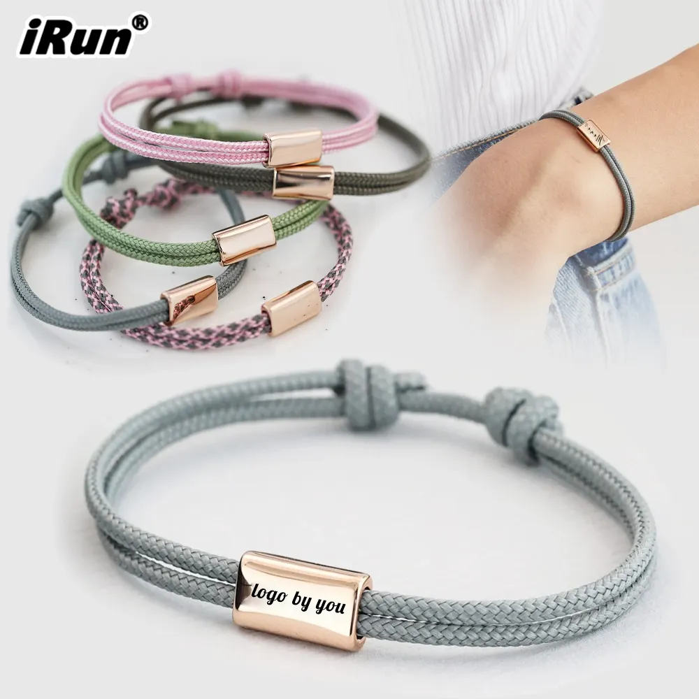 iRun individualisierte Gravur Logo Edelstahl personalisiert langlebig robust einstellbar Seil Seilknoten Ripe Cord-Armband