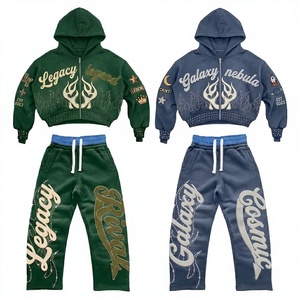 Conjunto Deportivo <span class=keywords><strong>de</strong></span> Dos Piezas para Hombre, Sudadera Corta con Cierre y Pedrería con Diseño Personalizado y Pantalones Deportivos Holgados - Product Image 2
