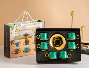 ชุดกาแฟสไตล์อาหรับ ชุดถ้วยและจานรองเซรามิกเคลือบไฟฟ้า 12 ชิ้น ชุดกาแฟและ<span class=keywords><strong>ชา</strong></span>สไตล์ยุโรป ทันสมัย - Product Image 6