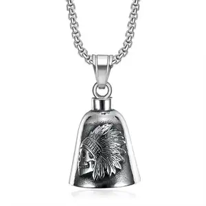 Wholesale Indian Headdress Guardian Bell Motorcycle Gremlin Stainless Steel Pendant Necklace Keyring Gifts for Men and Women