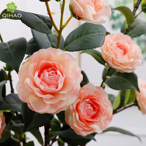 QIHAO Artificial Camellia <b>Flowers</b> Silk High Simulation Wedding Home Decor Bouquet - Product Image 1