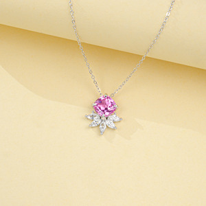 Cushion Cut Lab Pink Sapphire Floral Halo Sterling Silver Necklace Jewelry <b>Gift</b>-V - Product Image 4