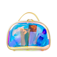 Offre Spéciale irisé tpu articles de toilette organisateur de stockage holographique pvc accessoires de voyage sacs et étuis à cosmétiques avec poignée supérieure