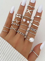 19 unids/set moda geométrica oro plata Metal perla anillo de dedo conjunto diamante cristal nudillo anillos conjunto para mujer joyería regalo