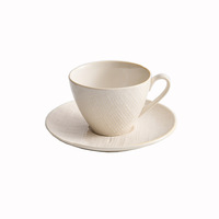 Ensemble tasse à café et soucoupe en céramique texturée effet lin, 260 ml, motif toile de jute vintage, pour café et vaisselle de table
