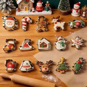 <span class=keywords><strong>Emporte</strong></span>-pièces de Noël en acier inoxydable de qualité alimentaire, formes étoile, bonhomme de neige, cloche, avec logo personnalisé, outil de pâtisserie pour biscuits de Noël - Product Image 1