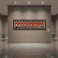 Peinture murale rectangulaire artisanale traditionnelle SriKrishna Dashavatara - Origine Orissa - Décoration suspendue pour salon intérieur