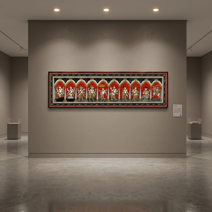 Peinture murale rectangulaire artisanale traditionnelle SriKrishna Dashavatara - Origine Orissa - Décoration suspendue pour salon intérieur - Product Image 5