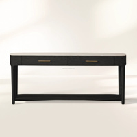 Table console moderne en chêne Sovereign, plateau en marbre de Carrare à 2 tiroirs pour hall d'entrée de luxe, table d'entrée, table d'appoint de canapé, meuble de couloir