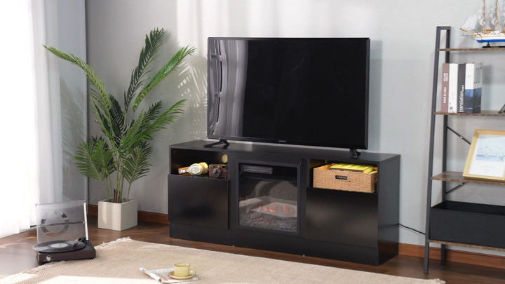 Modern TV Cabinet Wooden High TV Stand with Fireplace for Living Room ...