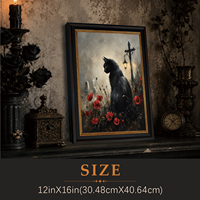 Tableau mural encadré Chat Noir Vintage Gothique Halloween sur toile, échantillons OEM ODM prêts en moins d'une journée