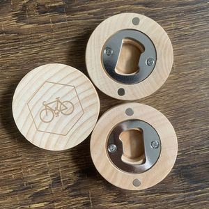 Laser Logo Round Fridge Wood Magnetic Bottle Opener Wedding <b>Gift</b> - Product Image 5